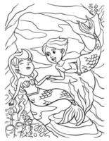 desenho de sereia e tritão para colorir para crianças vetor