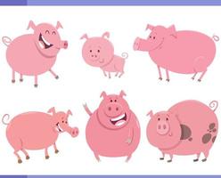 desenho animado engraçado porcos Fazenda animal personagens conjunto vetor