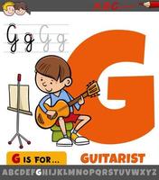 carta g a partir de alfabeto com desenho animado guitarrista Garoto vetor