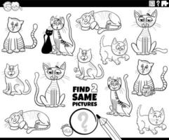 encontrar dois mesmo desenho animado gatos jogos coloração página vetor