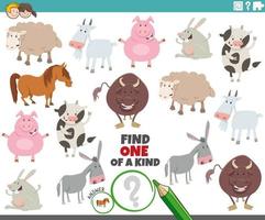 jogo único para crianças com animais de fazenda de desenho animado vetor