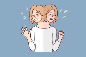 mulher Sofra a partir de bipolar transtorno. emocional menina luta com humor balanços ou mental psicológico problemas. vetor ilustração.