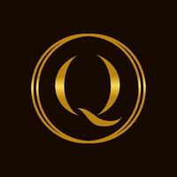 elegante inicial q dourado círculo logotipo vetor