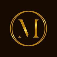 elegante inicial m dourado círculo logotipo vetor