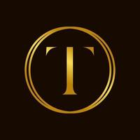 elegante inicial t dourado círculo logotipo vetor