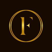 elegante inicial f dourado círculo logotipo vetor