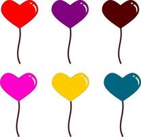 balões definir. romântico surpresa presente forma coração balão. Rosa azul vermelho roxa verde e grupos lustroso balões. dia dos namorados dia festa Projeto desenho animado plano coleção. isolado vetor ilustração