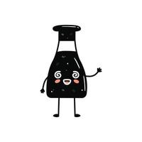 mascote de sushi kawaii em estilo cartoon. garrafa de molho de soja fofa para menu vetor