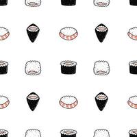 ilustração de sushi kawaii. padrão sem emenda desenhado à mão plana de vetor