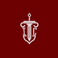 ic inicial logotipo monograma Projeto para legal advogado vetor imagem com espada e escudo