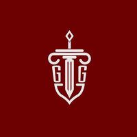 gg inicial logotipo monograma Projeto para legal advogado vetor imagem com espada e escudo