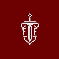 fe inicial logotipo monograma Projeto para legal advogado vetor imagem com espada e escudo