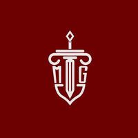 mg inicial logotipo monograma Projeto para legal advogado vetor imagem com espada e escudo