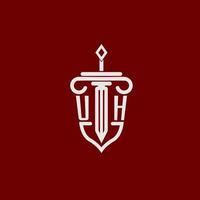 Uh inicial logotipo monograma Projeto para legal advogado vetor imagem com espada e escudo