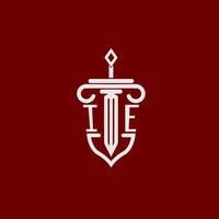 ie inicial logotipo monograma Projeto para legal advogado vetor imagem com espada e escudo