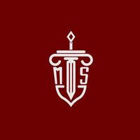 em inicial logotipo monograma Projeto para legal advogado vetor imagem com espada e escudo