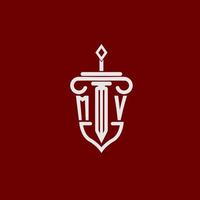 mv inicial logotipo monograma Projeto para legal advogado vetor imagem com espada e escudo