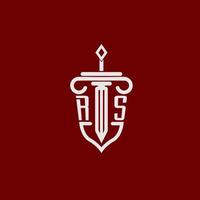 rs inicial logotipo monograma Projeto para legal advogado vetor imagem com espada e escudo