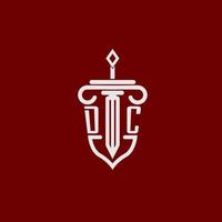 dc inicial logotipo monograma Projeto para legal advogado vetor imagem com espada e escudo