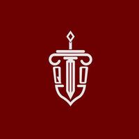 qo inicial logotipo monograma Projeto para legal advogado vetor imagem com espada e escudo