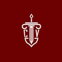 cv inicial logotipo monograma Projeto para legal advogado vetor imagem com espada e escudo