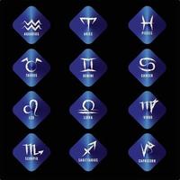 conjunto de ícones do zodíaco. signo para o horóscopo da astrologia. botão azul e signo branco do zodíaco vetor