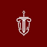 oj inicial logotipo monograma Projeto para legal advogado vetor imagem com espada e escudo