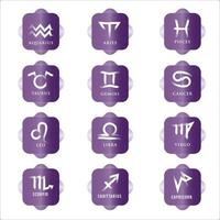 conjunto de ícones do zodíaco. signo para o horóscopo da astrologia. botão roxo e signo do zodíaco branco