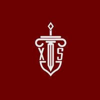 xs inicial logotipo monograma Projeto para legal advogado vetor imagem com espada e escudo