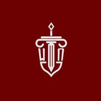 wn inicial logotipo monograma Projeto para legal advogado vetor imagem com espada e escudo