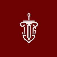 jg inicial logotipo monograma Projeto para legal advogado vetor imagem com espada e escudo