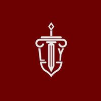 ly inicial logotipo monograma Projeto para legal advogado vetor imagem com espada e escudo