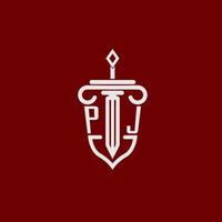 pj inicial logotipo monograma Projeto para legal advogado vetor imagem com espada e escudo