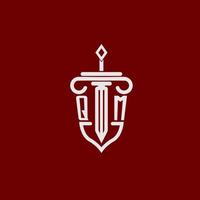 qm inicial logotipo monograma Projeto para legal advogado vetor imagem com espada e escudo