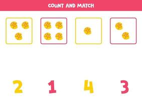 contando jogos para crianças. contagem todos fofa amarelo conchas do mar e Combine com números. planilha para crianças. vetor