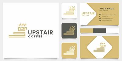 escada simples e minimalista e logotipo do copo de café com modelo de cartão de visita vetor