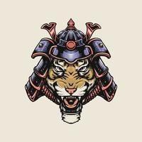 tigre usando capacete de samurai vetor