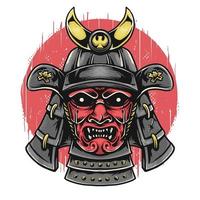 cabeça de samurai com máscara oni