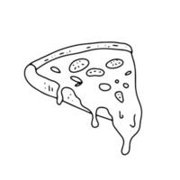 fatia de pizza com queijo derretido. esboço de rabisco desenhado à mão. ilustração em vetor contorno isolada no branco.