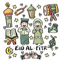 conjunto do rabisco eid al fitr vetor