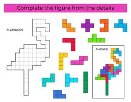 enigma jogos com flamingos. colorida detalhes para crianças. completo figura. Educação jogos para crianças, pré escola planilha atividade. enigma jogo. vetor ilustração.