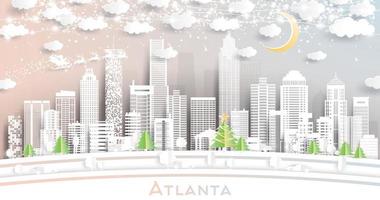Atlanta geórgia cidade Horizonte dentro papel cortar estilo com flocos de neve, lua e néon festão. vetor