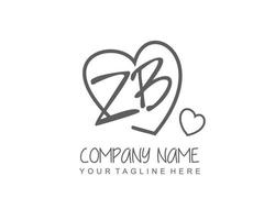 inicial zb com coração amor logotipo modelo vetor