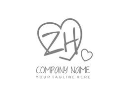 inicial zh com coração amor logotipo modelo vetor