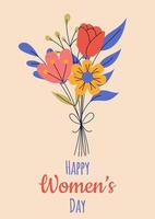 8 de março, dia internacional da mulher. modelos de cartão ou cartão postal com buquê de flores para cartão, pôster, panfleto. poder feminino, feminismo, conceito de irmandade. vetor