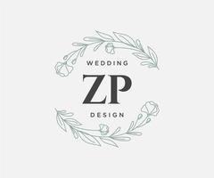 coleção de logotipos de monograma de casamento de letra de iniciais zp, modelos modernos minimalistas e florais desenhados à mão para cartões de convite, salve a data, identidade elegante para restaurante, boutique, café em vetor