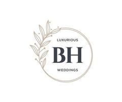 bh letras iniciais modelo de logotipos de monograma de casamento, modelos minimalistas e florais modernos desenhados à mão para cartões de convite, salve a data, identidade elegante. vetor