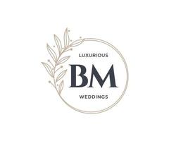 bm letras iniciais modelo de logotipos de monograma de casamento, modelos modernos minimalistas e florais desenhados à mão para cartões de convite, salve a data, identidade elegante. vetor