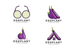 design de logotipo de berinjela, ilustração de vegetais vetor de plantação de vegetais roxos, modelo de ícone de marca de produto