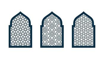conjunto do silhuetas árabe portas ou janelas vetor. cnc padrão, laser corte, vetor modelo